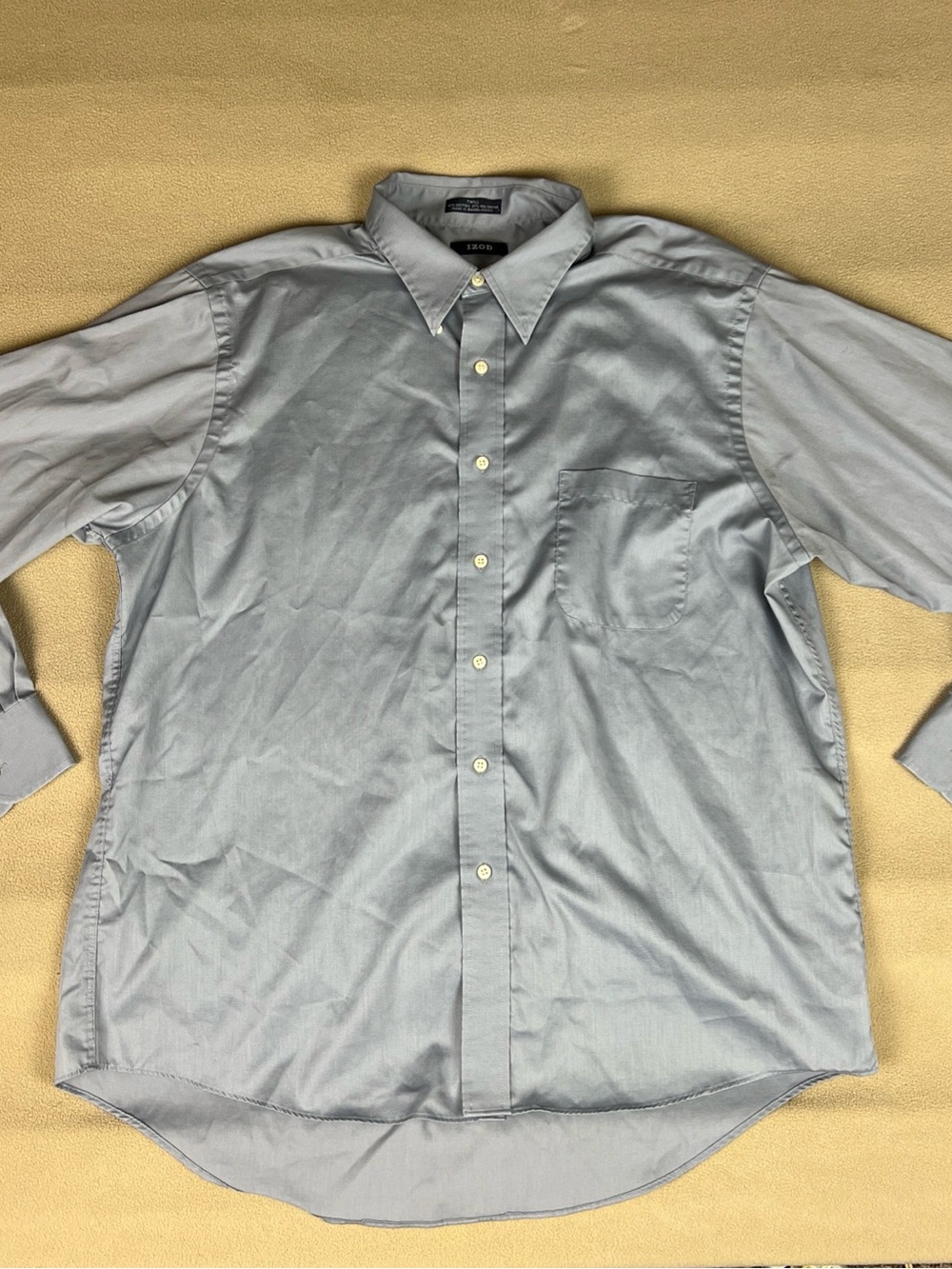 IZOD Twill Regualr Fit Button Down Shirt. Wrinkle Free. Sz 17 1/2, 34/35, XL.